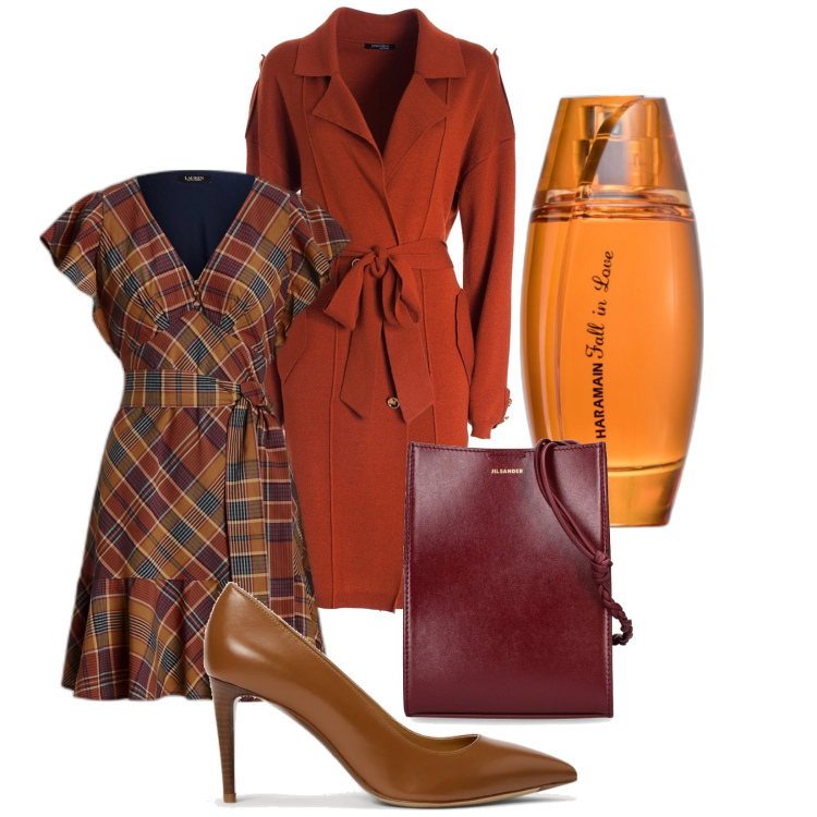Outfit donna - Fall in Love. Stile Casual chic per Ufficio. Abbinamento con profumi, cardigans, décolleté, vestiti, borse a spalla.