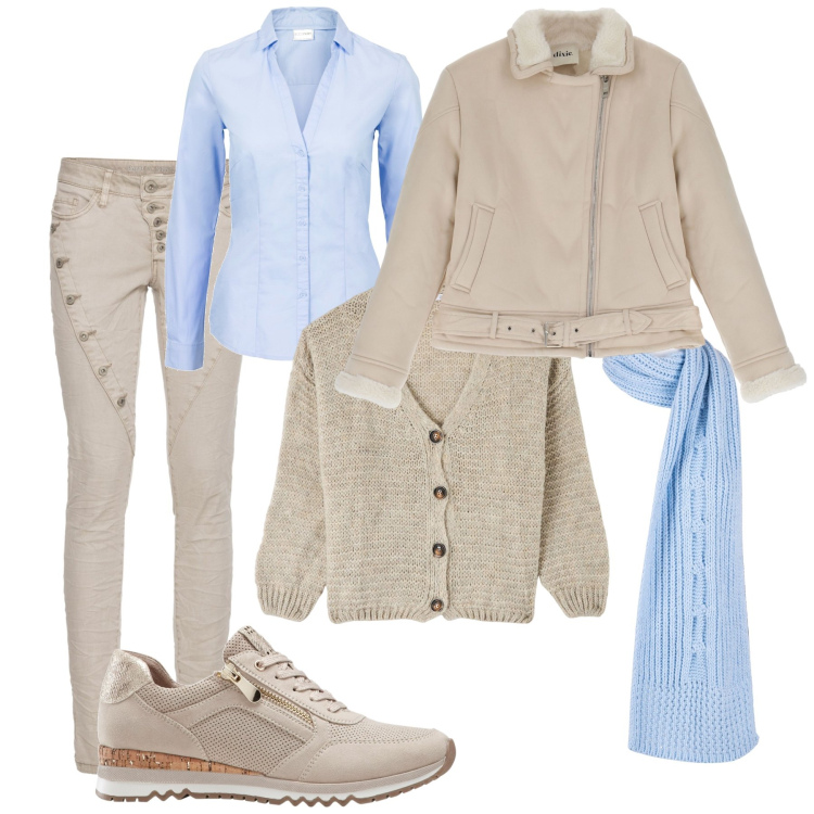 Outfit donna - Ritrovo con gli amici. Stile Trendy per Tutti i giorni. Abbinamento con camicie, sneakers, pantaloni, cardigans, sciarpe, cappotti.