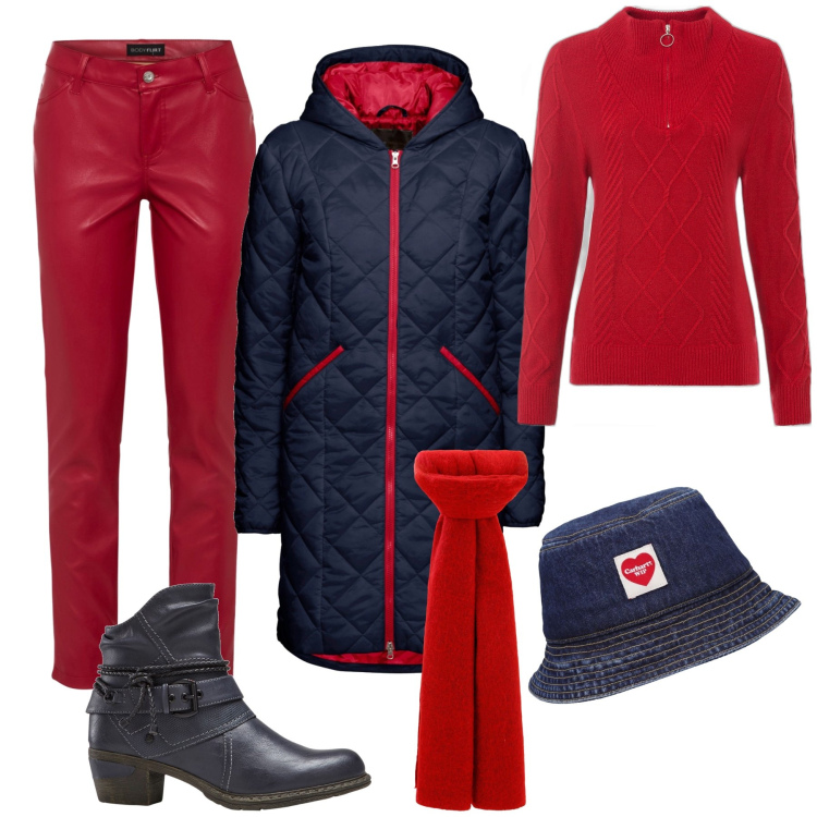 Outfit donna - Natale passato, ma il rosso resta !. Stile Urban per Tutti i giorni. Abbinamento con blazer, maglieria, pantaloni, stivaletti, sciarpe, cappelli.