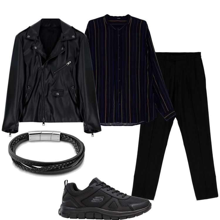 Outfit uomo - Total look #1802622. Stile Biker Rock per Serata speciale. Abbinamento con sneakers, camicie, cappotti, pantaloni, braccialetti.