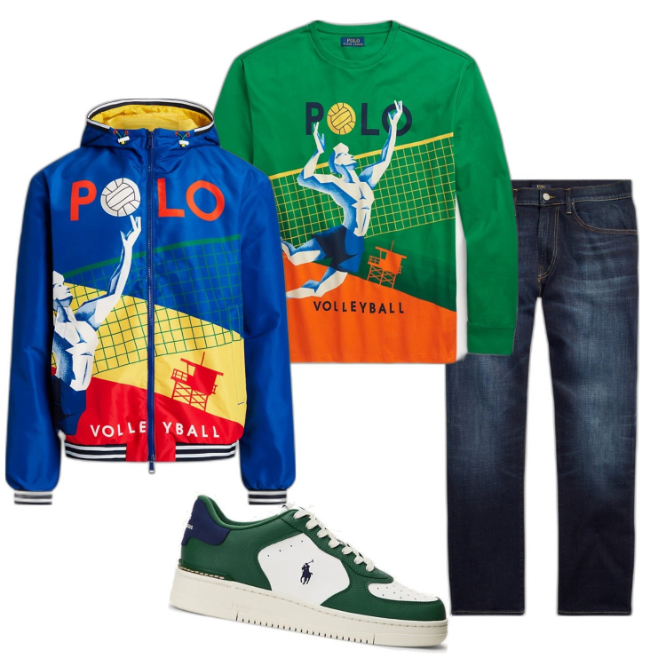 Outfit uomo - Addicted to volleyball. Stile Casual per Tutti i giorni. Abbinamento con jeans dritti, sneakers, cappotti, t-shirt.