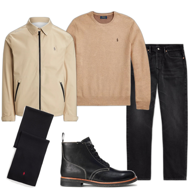 Outfit uomo - Total look #1802634. Stile Casual per Tutti i giorni. Abbinamento con maglieria, stivali, jeans, sciarpe, cappotti.