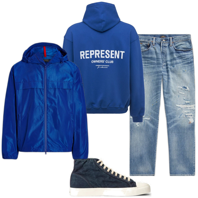 Outfit uomo - Total look #1802636. Stile Urban per Tutti i giorni. Abbinamento con sneakers, jeans, cappotti, felpe con cappuccio.