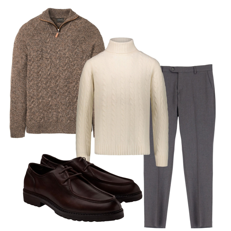 Outfit uomo - Inverno. Stile Casual per Tutti i giorni. Abbinamento con maglieria, pantaloni, maglieria, scarpe stringate.