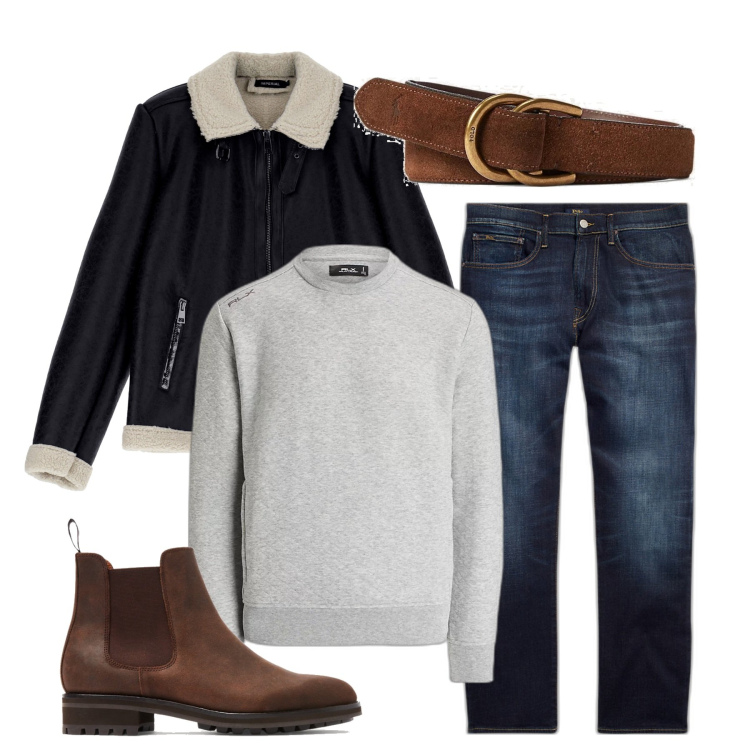 Outfit uomo - Inverno. Stile Casual per Tutti i giorni. Abbinamento con cappotti, jeans dritti, cinture, stivali e stivaletti, pullovers.