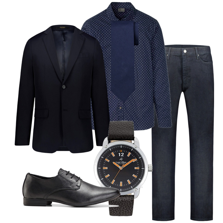Outfit uomo - Inverno. Stile Business/Elegante per Serata speciale. Abbinamento con camicie, scarpe stringate, orologi analogici, jeans, cravatte, abiti.
