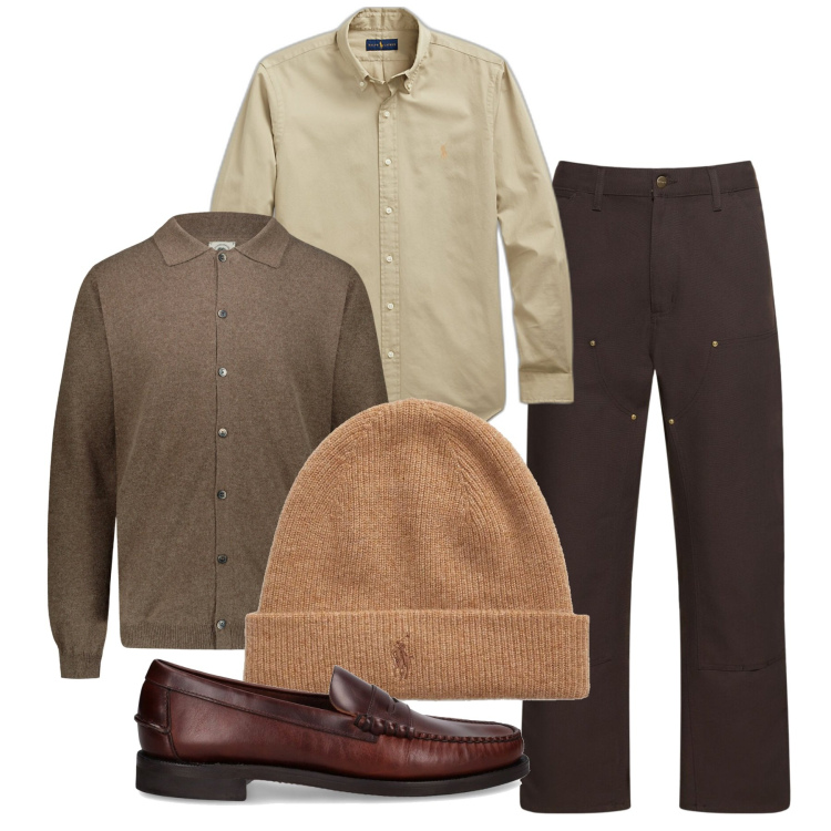 Outfit uomo - Inverno. Stile Trendy per Tutti i giorni. Abbinamento con berretti, camicie, polo, scarpe stringate, jeans.
