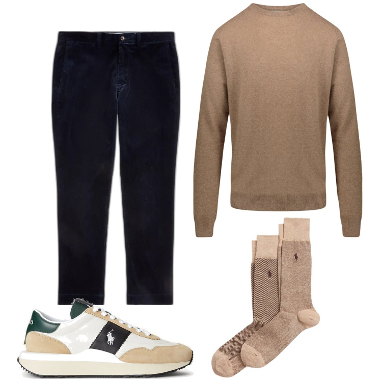 Outfit uomo - Basic. Stile Casual per Tutti i giorni. Abbinamento con sneakers, pantaloni, calzini, maglieria.