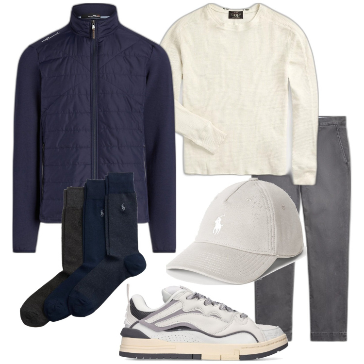 Outfit uomo - Total look #1802688. Stile Casual per Tutti i giorni. Abbinamento con maglieria, pantaloni, cappelli, cappotti, calzini, sneakers.