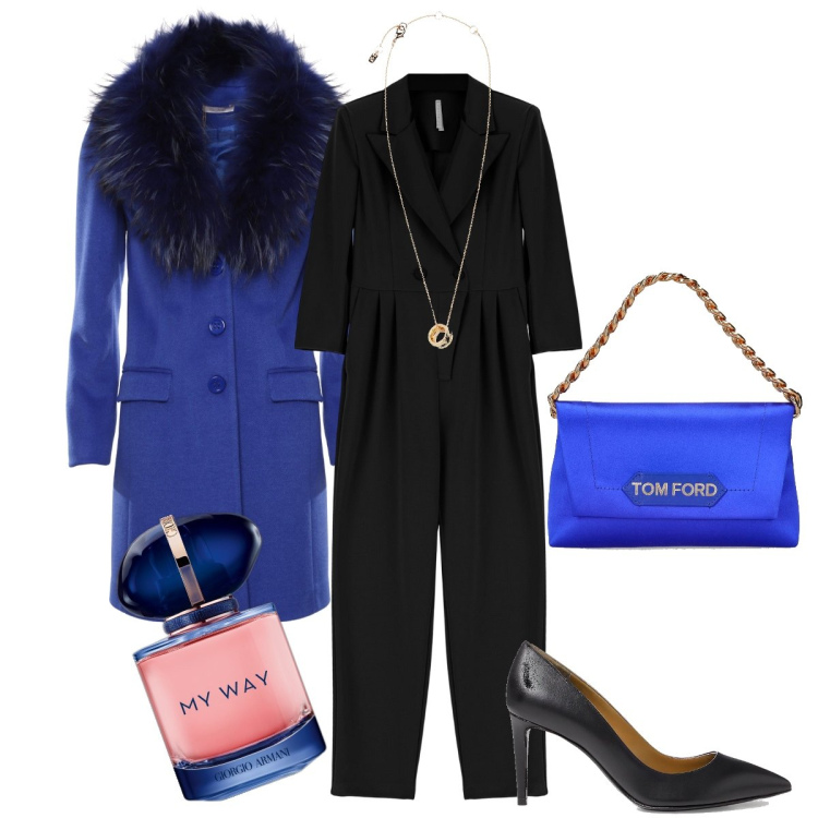 Outfit donna - My Way. Stile Chic per Serata fuori. Abbinamento con profumi, cappotti, tute, décolleté, ciondoli, borse a mano.