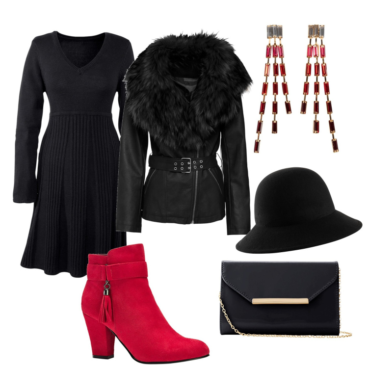 Outfit donna - Total look #1802782. Stile Trendy per Serata fuori. look ideale per Tall. Abbinamento con vestiti, orecchini, cappelli, blazer, pochette, stivaletti.