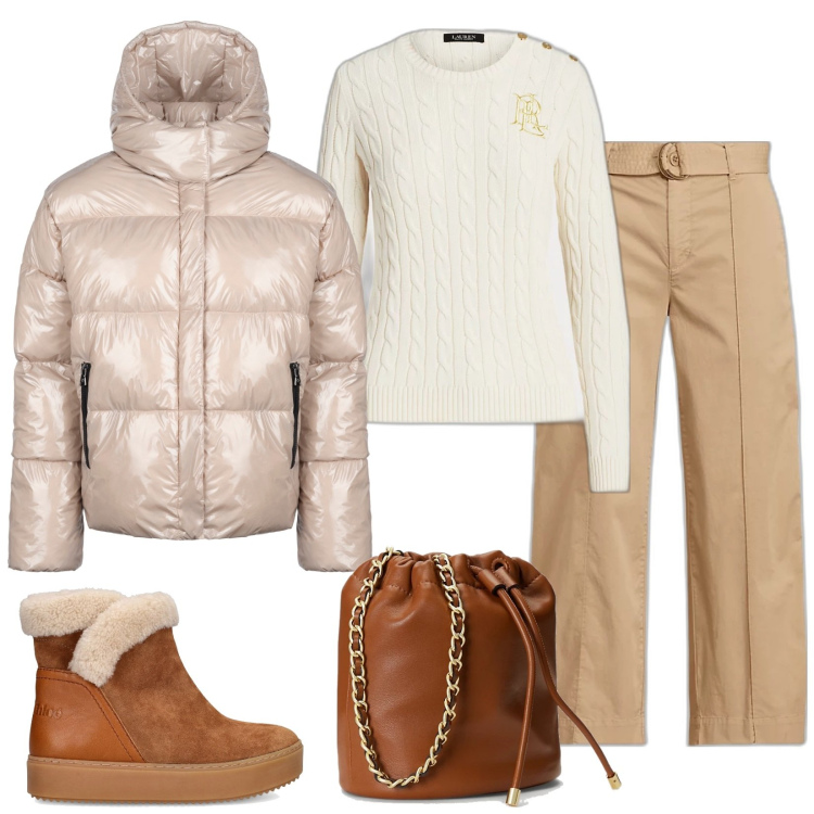 Outfit donna - I giorni della merla. Stile Casual per Ufficio. Abbinamento con maglieria, borse a secchiello, pantaloni, blazer, stivaletti.