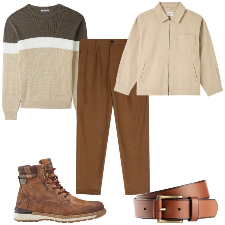Outfit uomo - Total look #1802863. Stile Casual per Tutti i giorni. Abbinamento con stivali e stivaletti, cinture, giacche, maglieria, pantaloni.