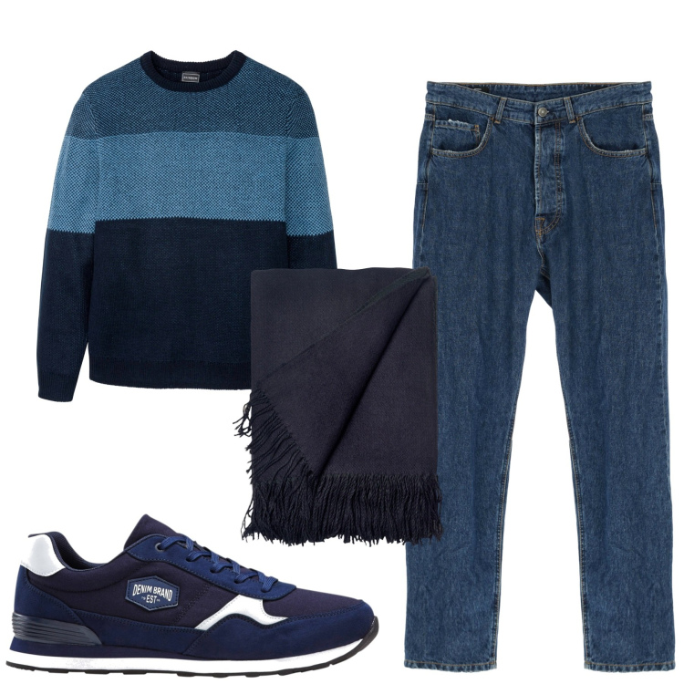 Outfit uomo - Total look #1802899. Stile Casual per Tutti i giorni. Abbinamento con sneakers, maglieria, jeans dritti, sciarpe.
