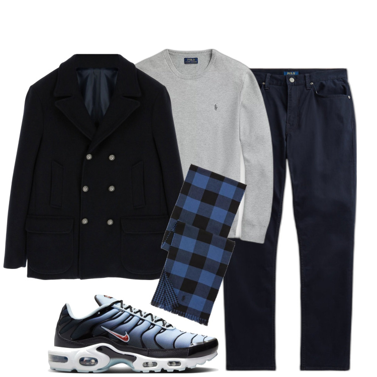 Outfit uomo - City. Stile Casual per Tutti i giorni. Abbinamento con cappotti, maglieria, pantaloni, sciarpe, sneakers.