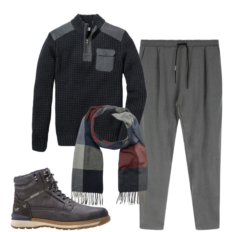 Outfit uomo - Total look #1802911. Stile Casual per Tutti i giorni. Abbinamento con maglieria, stivali e stivaletti, pantaloni, sciarpe.