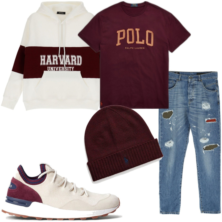 Outfit uomo - Casual ma con gusto. Stile Casual per Tutti i giorni. Abbinamento con jeans dritti, felpe con cappuccio, berretti, sneakers, t-shirt.