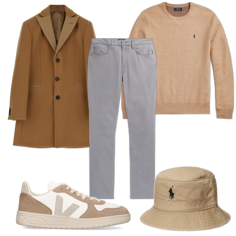 Outfit uomo - Total look #1802982. Stile Casual per Tutti i giorni. Abbinamento con cappotti, maglieria, cappelli, pantaloni, sneakers alte.
