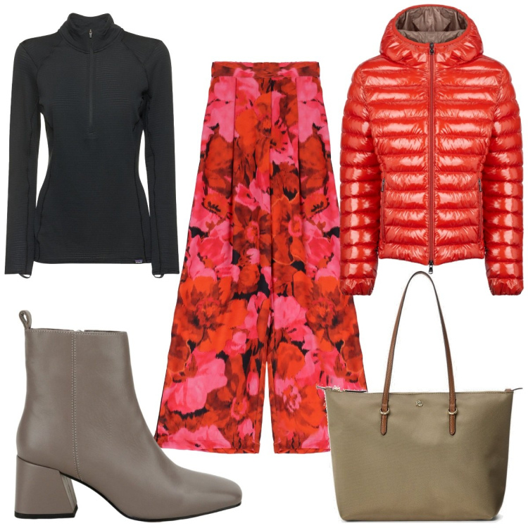 Outfit donna - Total look #1802988. Stile Trendy per Tutti i giorni. Abbinamento con pantaloni a palazzo, stivaletti, borse tote, blazer, felpe.