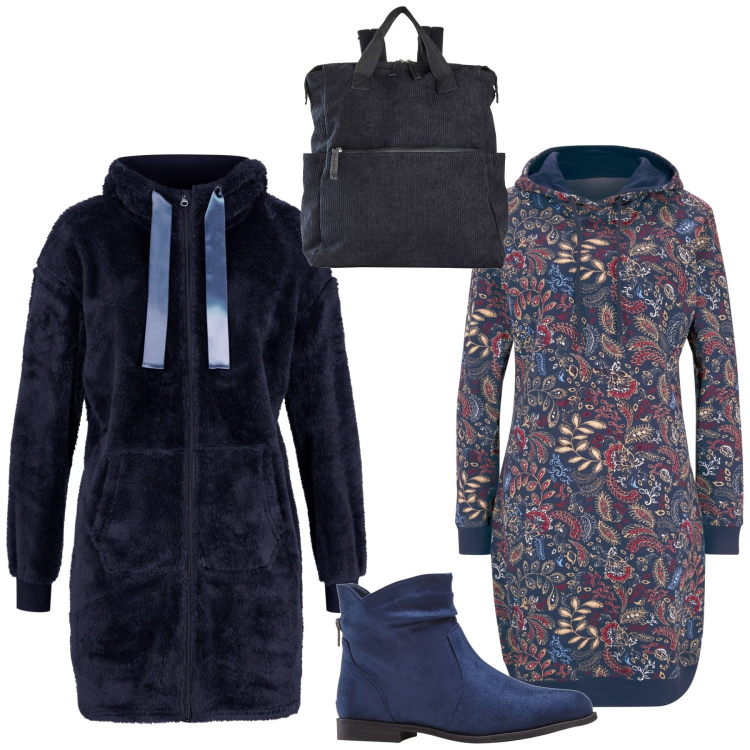 Outfit donna - Giornata trendy. Stile Trendy per Serata fuori. Abbinamento con vestiti, zaini, stivaletti, cappotti.