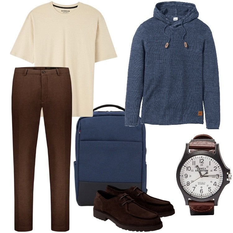 Outfit uomo - Total look #1803113. Stile Casual per Tutti i giorni. Abbinamento con maglieria, t-shirt, borse sportive, orologi, scarpe stringate, pantaloni.