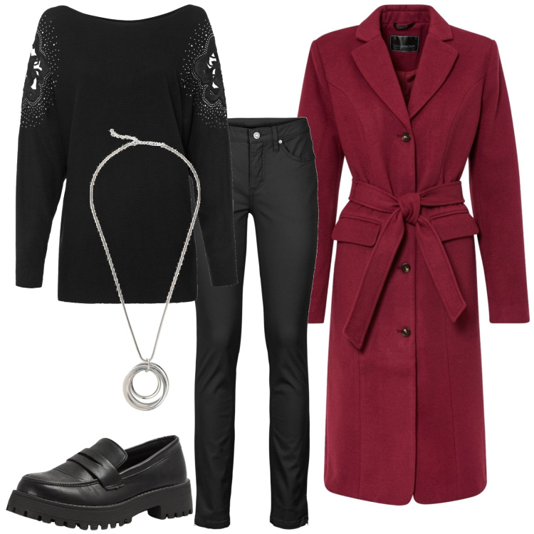 Outfit donna - Total look #1803205. Stile Casual per Tutti i giorni. Abbinamento con jeans, cappotti, maglieria, collane, mocassini.