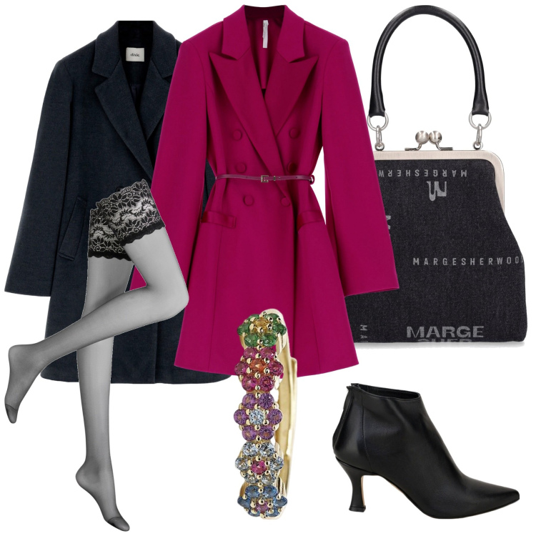 Outfit donna - Ultimo spettacolo. Stile Casual chic per Serata fuori. Abbinamento con collant, anelli, vestiti corti, stivaletti, cappotti, borse a mano.