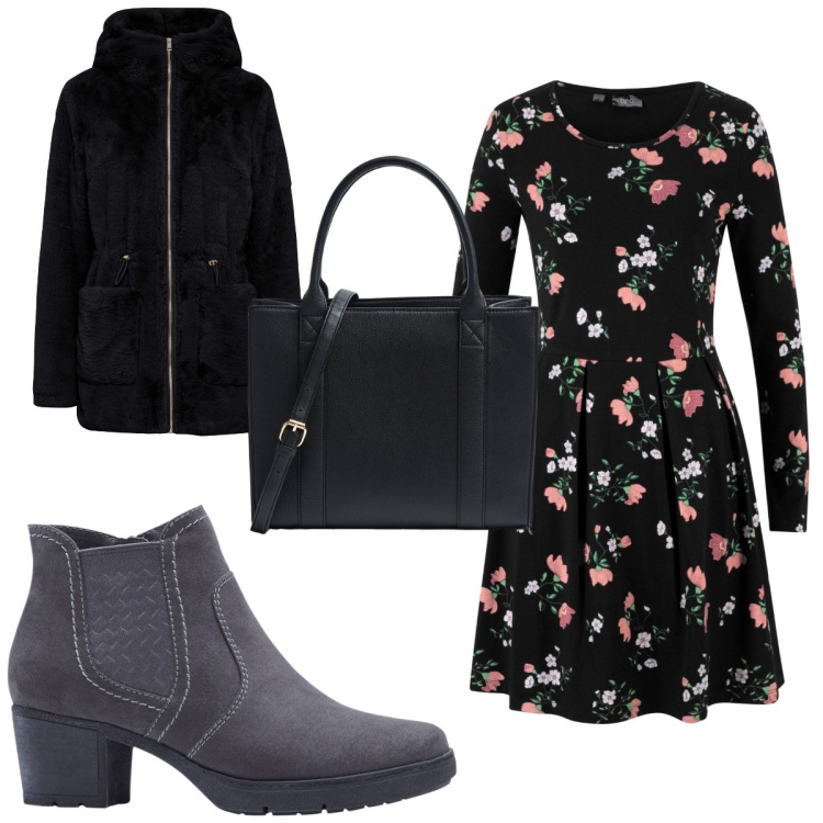 Outfit donna - Total look #1803395. Stile Trendy per Tutti i giorni. Abbinamento con ecopellicce, stivaletti, vestiti, shopping bag.