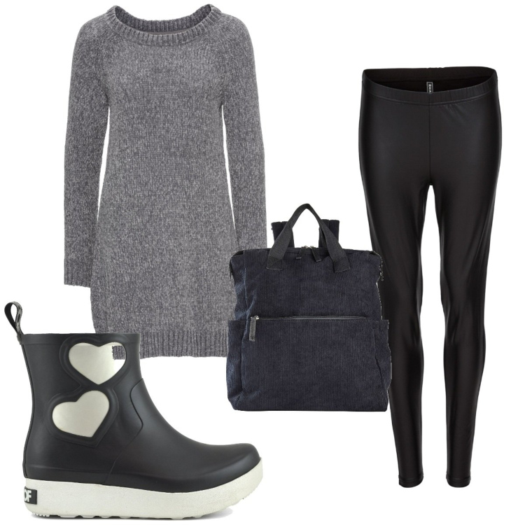 Outfit donna - Total look #1803403. Stile Trendy per Tutti i giorni. Abbinamento con vestiti, zaini, treggings, stivali.
