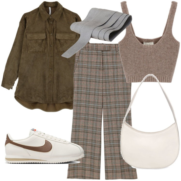 Outfit donna - Camicione. Stile Casual per Tutti i giorni. Abbinamento con cinture, camicie, pantaloni, top, sneakers, borse a spalla.