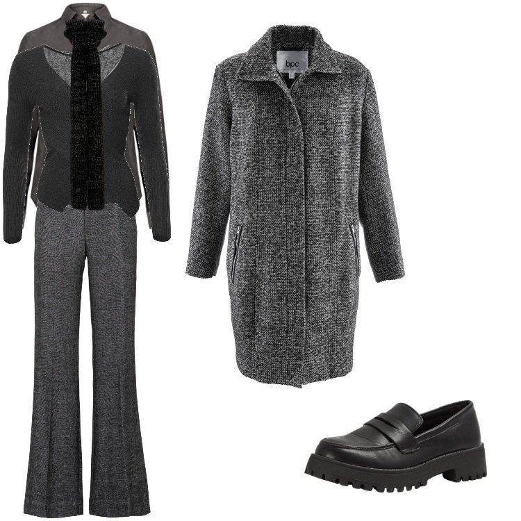 Outfit donna - Lana, lana, lana-Gennaio. Stile Mannish per Ufficio. Abbinamento con pantaloni a palazzo, cappotti, mocassini, maglieria, sciarpe, camicie.