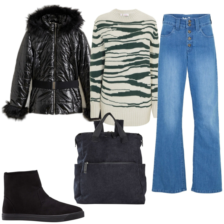 Outfit donna - Bonprix saldi invernali. Stile Basic per Serata fuori. Abbinamento con zaini, jeans dritti, maglieria, stivaletti, blazer.