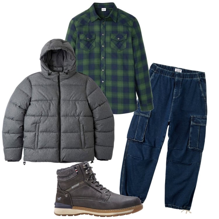 Outfit uomo - Il tartan verde e blu. Stile Urban per Tutti i giorni. Abbinamento con camicie, stivali e stivaletti, jeans, piumini.