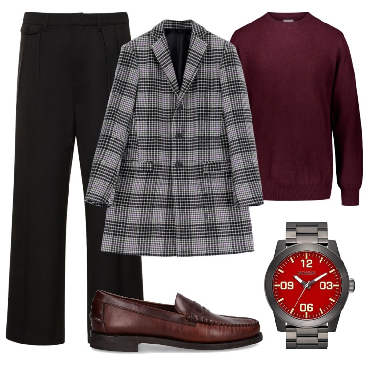 Outfit uomo - Perfettino 2024. Stile Casual per Ufficio. Abbinamento con cappotti, maglieria, orologi, scarpe stringate, pantaloni chino.