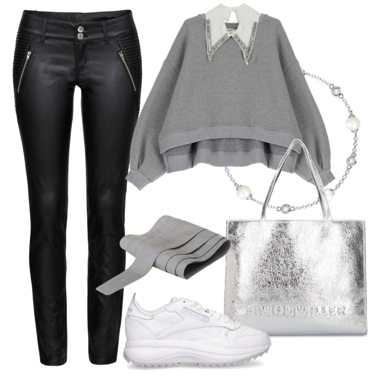 Outfit donna - Il colletto gioiello. Stile Glamour per Tutti i giorni. Abbinamento con pantaloni, braccialetti, cinture, felpe, sneakers, shopping bag.