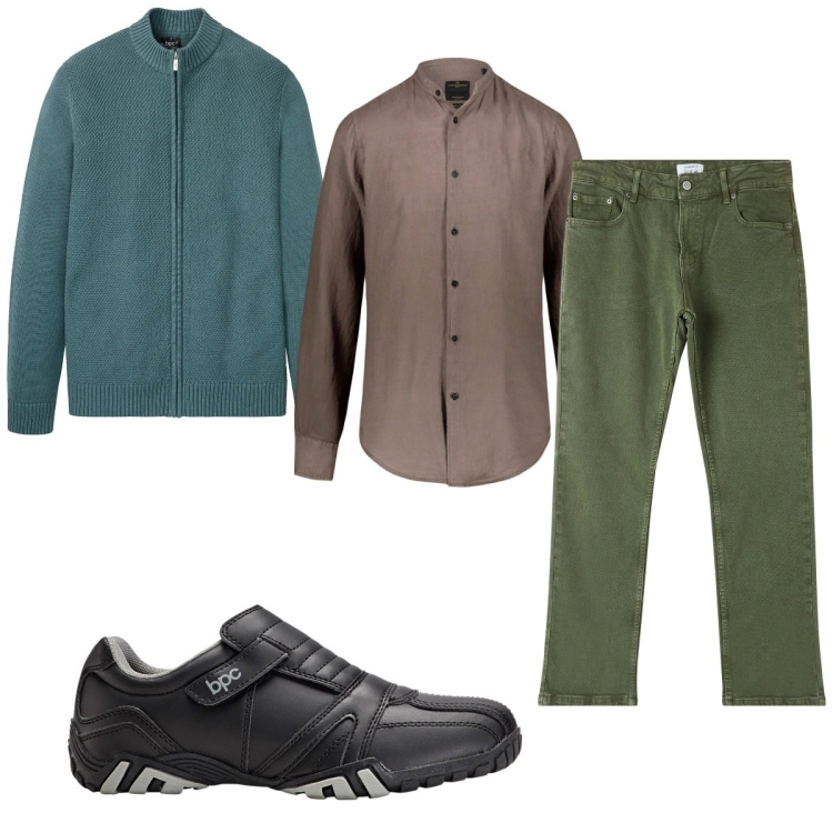 Outfit uomo - Total look #1803923. Stile Casual per Tutti i giorni. Abbinamento con cardigans, scarpe stringate, pantaloni, camicie.
