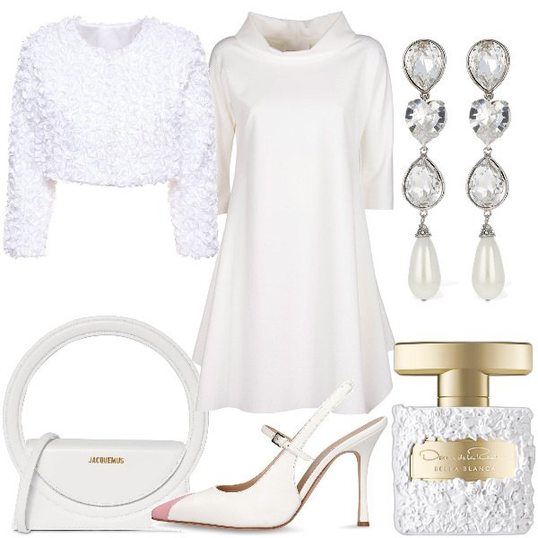 Outfit donna - Total look #1803983. Stile Chic per Cerimonia. Abbinamento con profumi, vestiti, blazer, borse a mano, orecchini, décolleté.