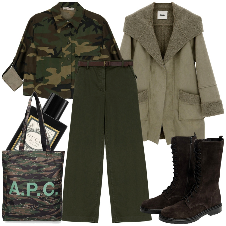 Outfit donna - Total look #1803999. Stile Casual per Tutti i giorni. Abbinamento con profumi, pantaloni a palazzo, camicie, blazer, shopping bag, stivaletti.