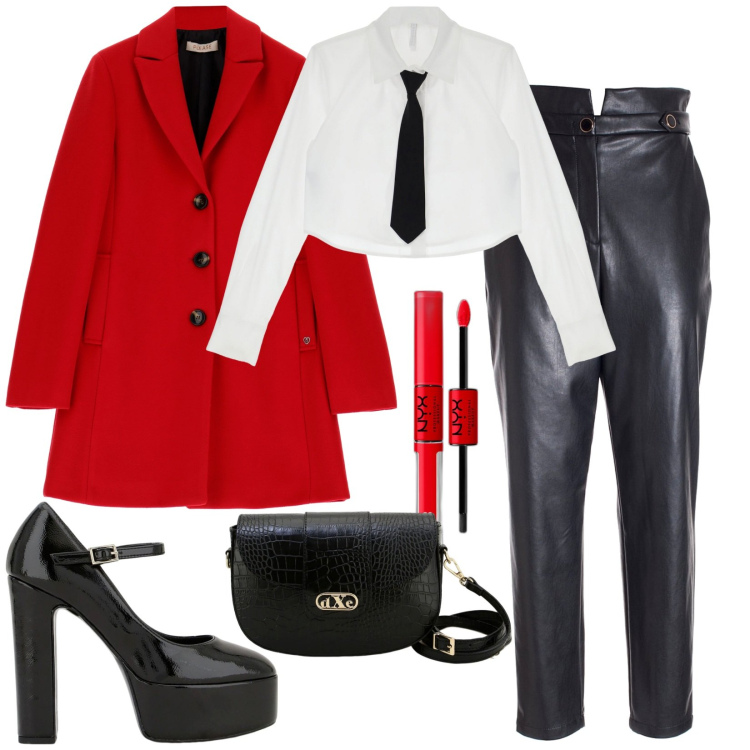 Outfit donna - Total look #1804033. Stile Urban per Serata fuori. Abbinamento con rossetti, pantaloni, cappotti, décolleté, camicie, pochette.