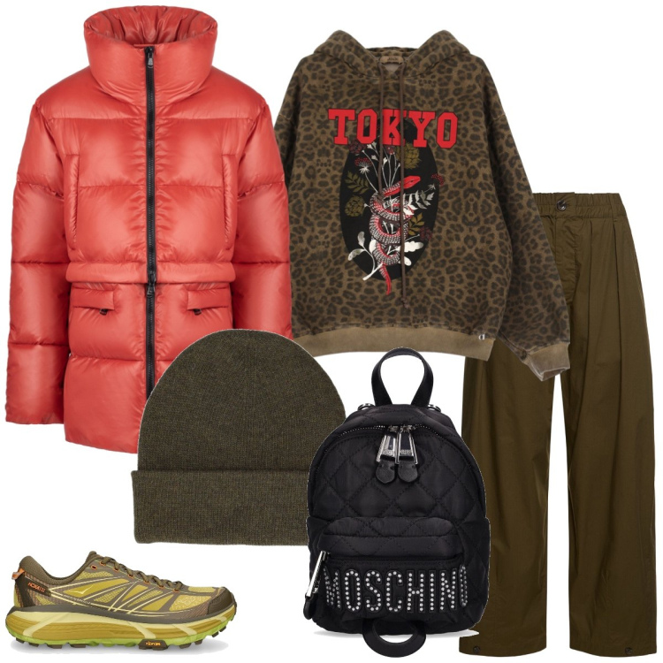 Outfit donna - Scuola. Stile Sporty chic per Scuola/Università. Abbinamento con felpe con cappuccio, piumini, pantaloni, sneakers, cappelli, zaini.