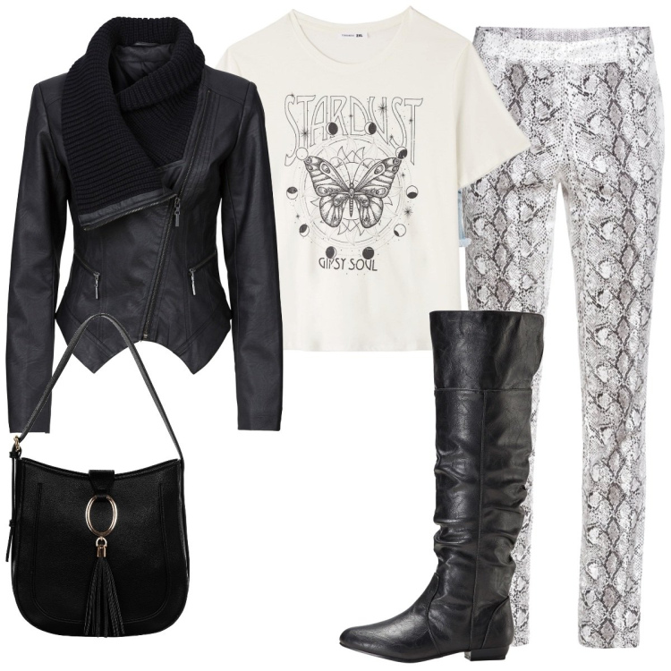 Outfit donna - Gli stivali comodi. Stile Casual per Tutti i giorni. Abbinamento con t-shirt sportive, blazer, stivali sopra il ginocchio, shorts, t-shirt, borse a spalla.