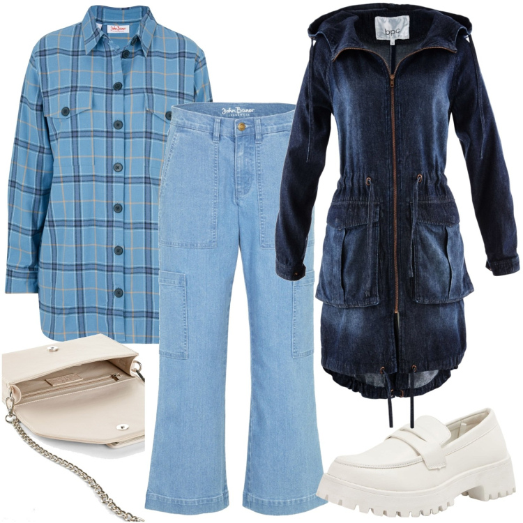 Outfit donna - Total look #1804176. Stile Basic per Tutti i giorni. Abbinamento con camicie, jeans, parka, pochette, mocassini.