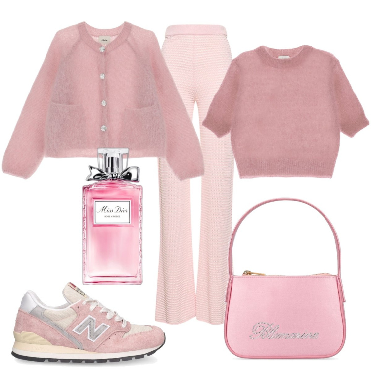 Outfit donna - Total look #1804177. Stile Romantica per Tutti i giorni. Abbinamento con profumi, cardigans, pullovers, pantaloni, sneakers, borse a mano.