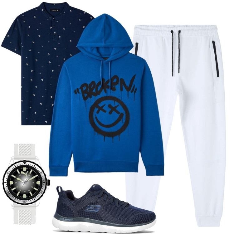 Outfit uomo - In felpa. Stile Urban per Sport. Abbinamento con sneakers, t-shirt, felpe con cappuccio, pantaloni, orologi.