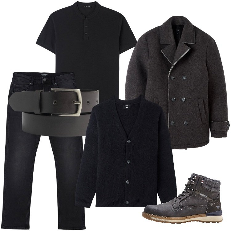 Outfit uomo - Saldi Saldi Saldi-Gennaio. Stile Urban per Tutti i giorni. Abbinamento con stivali e stivaletti, t-shirt, cardigans, giacche, jeans dritti, cinture.