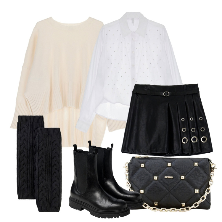 Outfit donna - Ghost outfitter - gennaio. Stile Trendy per Tutti i giorni. Abbinamento con calzini, pochette, camicie, minigonne, pullovers, stivaletti chelsea.