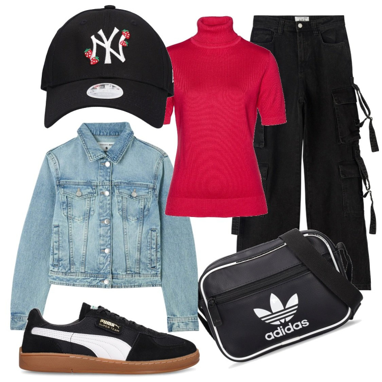 Outfit donna - Maxi bag sportiva. Stile Sporty chic per Scuola/Università. Abbinamento con maglieria, jeans, blazer, cappelli, sneakers, borse a spalla.