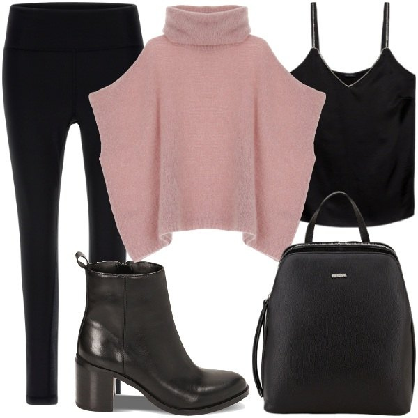 Outfit donna - Ankle Boots in pelle. Stile Glamour per Serata fuori. Abbinamento con zaini, leggings, stivaletti, maglieria, top.