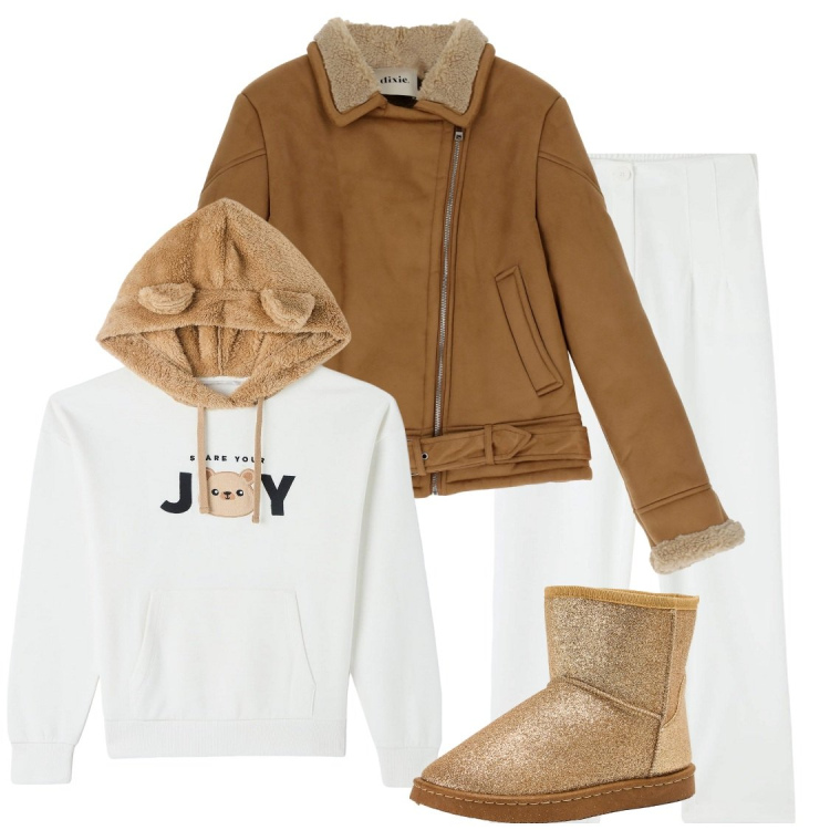 Outfit donna - Teddy joy. Abbinamento con pantaloni chino, felpe con cappuccio, stivali, cappotti.