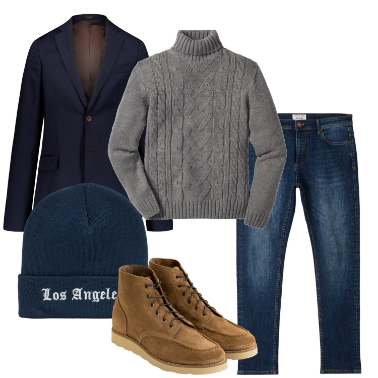 Outfit uomo - Inverno. Stile Casual per Tutti i giorni. Abbinamento con maglieria, jeans skinny, berretti, stivali e stivaletti, abiti.